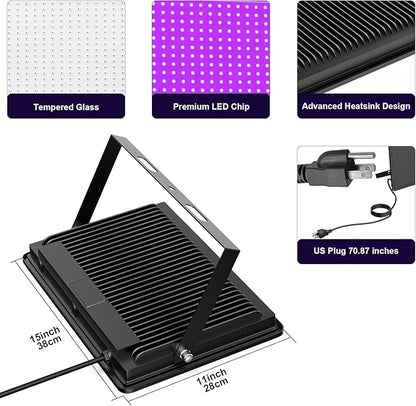 Black Lights Tansir 300W LED Flood Light Outdoor with Plug(6ft Cable) for Halloween Party, Stage Lighting, Aquarium, Body Paint, Fluorescent Poster, Neon Glow in The Dark Night (2 Pack)