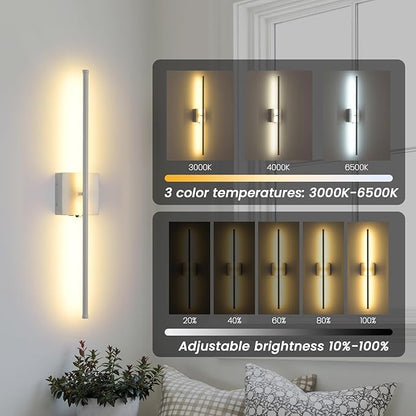 Rechargeable Battery Operated Wall Sconces, 11000mAh Wireless White Wall Lights with Remote Control, 350°Rotate Dimmable Wall Lamp, 3 Color Temperatures, for Bedroom Living Room Hallway, 1 PCS