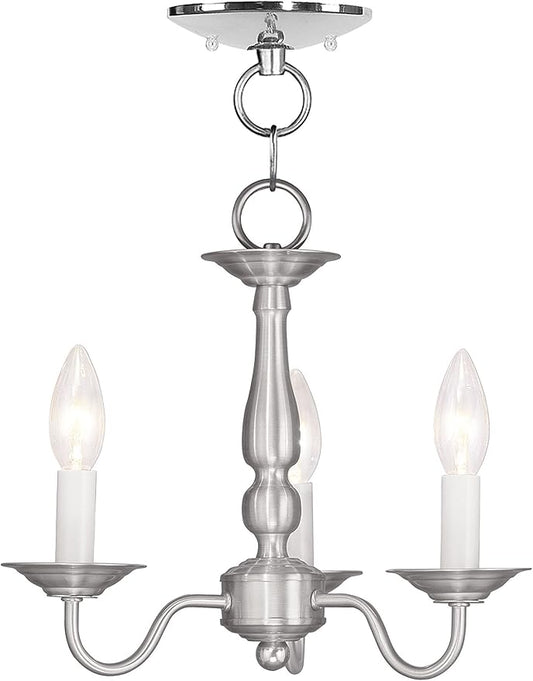 Livex Lighting 5009-91 Williamsburgh 3-Light Convertible Hanging Lantern/Ceiling Mount, Brushed Nickel