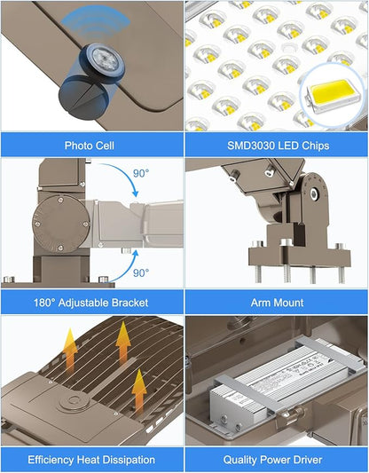 KUKUPPO 320W LED Parking Lot Light 48000LM Dusk to Dawn, UL Listed Industrial Grade LED Shoebox Parking Pole Light 5000K IP65 Outdoor Commercial Area Lighting Arm Mount 100-277VAC