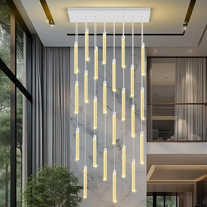 Modern Rectangular Crystal Chandeliers LED Dimmable Crystal Column Chandelier Living Room Foyer Crystals Pendant Light for Dining Room Adjustable Height 24-Light Silver