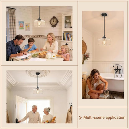 Black Vintage Pendant Lights Kitchen Island, Adjustable Height Kitchen Pendant Lighting Over Sink, Bathroom Hanging Lights With Bubble Glass, Dual Mount Ceiling & Hanging Fixtures With 90° Swivel