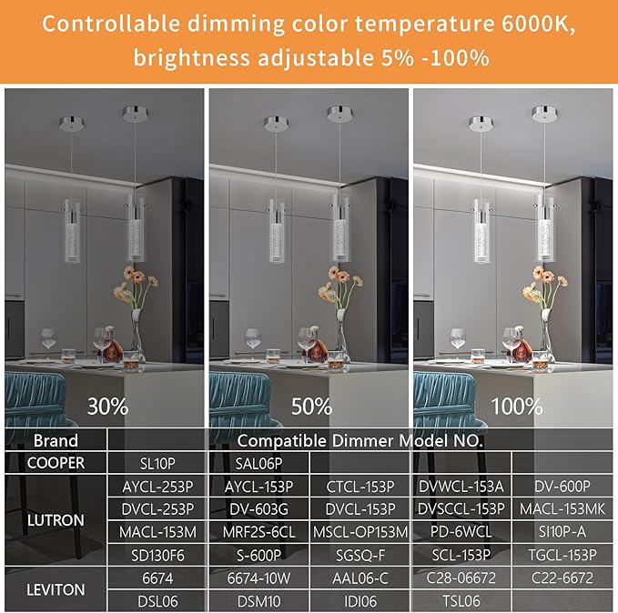 Pendant Ceiling Light Fixture for Kitchen Island, Chrome Pendant Light Integrated LED Hanging Light with Crystal Bubble Glass Pendant Light Modern Pendant Lights Kitchen Island (3-Pack)