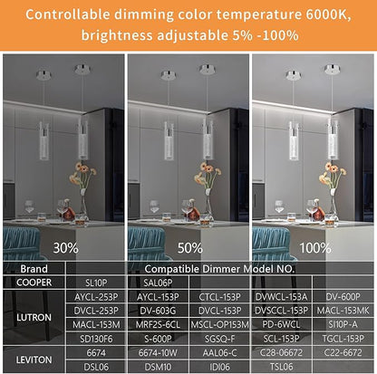 Pendant Ceiling Light Fixture for Kitchen Island, Chrome Pendant Light Integrated LED Hanging Light with Crystal Bubble Glass Pendant Light Modern Pendant Lights Kitchen Island (3-Pack)