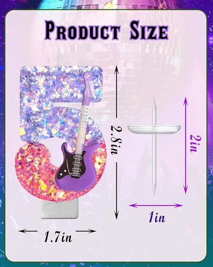 K-Pop Birthday Candle – Purple & Pink Glitter Music Theme Cake Candle with Guitar, Musical Party Decor for Girls, Teens, Kpop Fans (5)