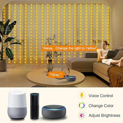 ZAIYW WiFi Smart RGB Color Changing Curtain Lights - 600 LED, Compatible with Alexa, App Control, Music Sync, Plug in for Christmas Wedding Outdoor Decor