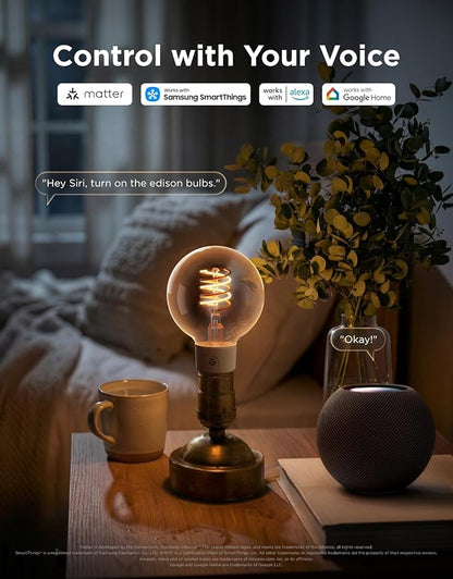Govee Edison Bulbs, Smart Vintage Light Bulbs, RGBWW Color Changing and Tunable White, Compatible with Matter, Alexa & Google Assistant, G25 Vanity Light Bulb for Living Room Kitchen E26 Base 4 Pack