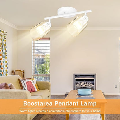 BoostArea 2-Light Bathroom Light Fixtures, White Modern Vanity Wall Lights with Clear Glass Shade, Flexibly Ceiling Light for Mirror Kitchen Living Room Hallway Cabinet Porch