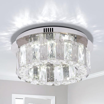 11.8" Modern Crystal Chandelier LED Ceiling Light Flush Mount Mini Ceiling Light Fixtures Crystal Round Chandeliers for Hallway Bedroom Cool White