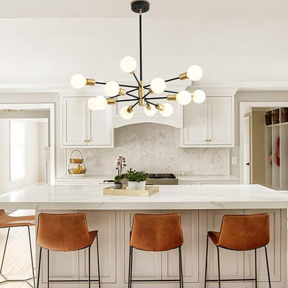 Sputnik Chandeliers, Black and Gold Chandelier,Modern Pendant Light Fixture Mid Century Industrial Ceiling Lighting 12 Lights for Dining Room, Kitchen, Bedroom, Living Room and Farmhoue