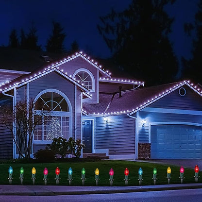 Abeja C9 Christmas Pathway Light Outdoor, 38Ft Multicolor Bulbs Christmas Pathway Lights with 25Stakes, Connectable Weatherproof Walkway Lights for Yard Lawn Sidewalk Garden Xmas Holiday Decor