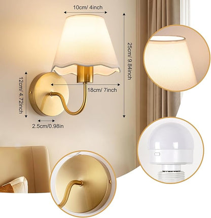 ADISUN Battery Operated Wall Sconce Set of 2, Gold Wall Lamps Rechargeable Bulbs for Living Room, White Rattan Shade, Wireless Wall Lights for Bedroom Living Room Hallway Kitchen(2 Bulbs Included)
