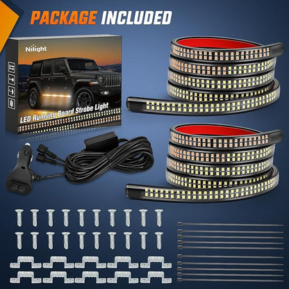 Nilight 2PCS 70 Inch Emergency Strobe Light Strip 1125 LED Running Board Lights Amber White Flexible Side Flashing Warning Caution Safety Waterproof for Truck Construction Vehicles Pickup