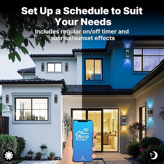 RGB Up and Down Lights Outdoor Wall Lights 2 Packs, Smart Color Changing Outdoor Wall Sconce WiFi Voice & App Control,Aluminum Waterproof Exterior Lights for Porch Compatible with Alexa