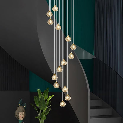Weesalife Crystal Chandeliers for Staircases, 14-Light Gold Modern Chandeliers for High Ceilings，Crystal Pendant Light Fixture for Living Room Kitchen Island Foyer Hallway Bar