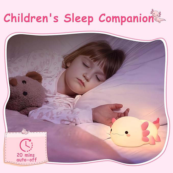 Ammonite Axolotl Gifts, Axolotl Night Light for Kids - Squishy Silicone LED Touch Cute Lamp, Xmas Birthday, Kawaii Bedroom Decor Nursery Lamp for Boys Girls Mom