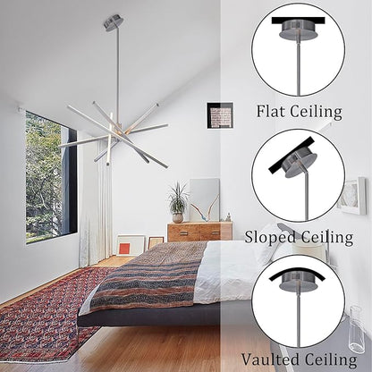 Y'INSP Modern Sputnik Chandeliers 45W LED Brushed Nickel Sputnik Light Fixture 5 Lights Pendant Light for Dining Room Foyer Kitchen Island Bedroom Living Room Linear Chandelier Light