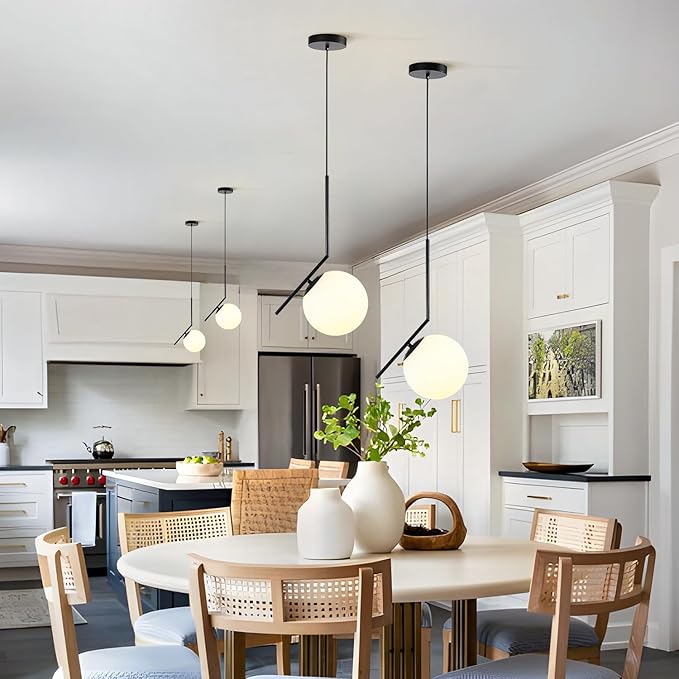 Modern Pendant Light, 1-Light Black Glass Globe Ceiling Pendant Lamp, Bedside Matte Hanging Pendant Light Fixtures for Bedroom Living Dining Room Kitchen