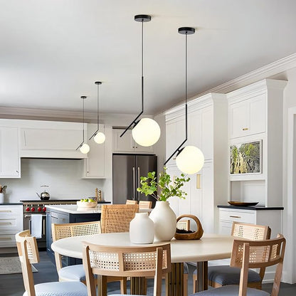 Modern Pendant Light, 1-Light Black Glass Globe Ceiling Pendant Lamp, Bedside Matte Hanging Pendant Light Fixtures for Bedroom Living Dining Room Kitchen