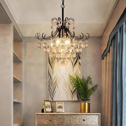 Black Crystal Chandeliers, 4-Light Modern Dining Room Light Fixture, Living Room Bedroom Pendant Ceiling Lamp, Industry Adjustable Hanging Light, H 17.7'' x W 18.1''