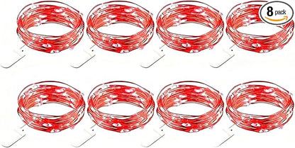 VOOKRY 8 Pack 30 LED Fairy Lights Battery Operated String Lights - 10 ft Red Mini Silver Wire Firefly Starry Moon Lights Waterproof for DIY Crafts Wedding Party Table Centerpieces Bedroom Christmas