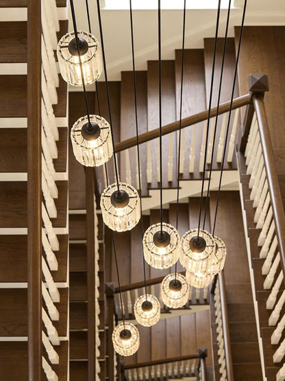 Long Chandeliers for High Ceilings,Modern Crystal Pendant Light,Raindrop Drop Lamp,Hanging Flush Mount Lighting Fixtures for Spiral Staircase,Foyer,Entryway,Living Room,Black (15 Lights)