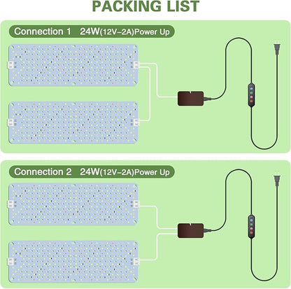 24W Ultra-Thin Panel Full Spectrum Grow Lights, 384 LEDs Plant Grow Light for Indoor Plants with Daisy Chain Function, Grow Lights for Seed Starting with 4/8/12/16/20H Auto On/Off Timer (2pcs)