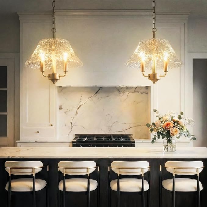 15.08 Inch Modern Large Brass Gold Clear Glass Pendant Light Fixture Bronze Hanging Lamp for Kitchen Island Ceiling Dining Table Foyer Hallway Entry E12 Base UL Socket Hardwired Lampara
