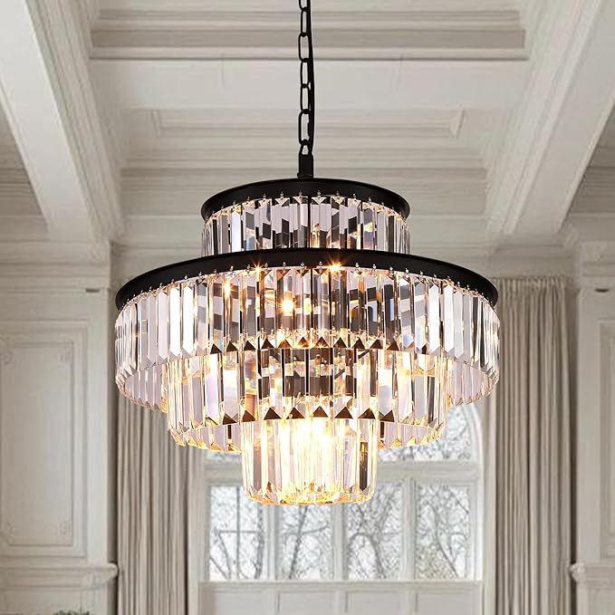 Black Luxury Crystal Chandelier Modern Chandeliers Lights Fixture Hanging Pendant Light Fixture for Dining Room Bedroom Living Room Dia 20 Inch-Black
