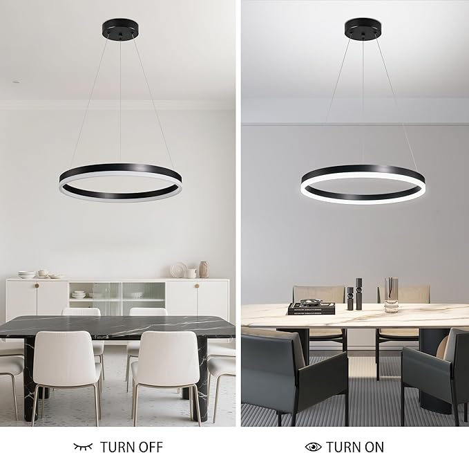 20" Modern Black Led Chandelier Ring Dimmable LED Chandeliers with Remote Control for Kitchen Island Height Adjustable Chandelier Led Pendant Light for Living Room Dining Room Bedroom Foyer