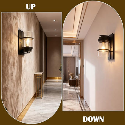 Modern Farmhouse Wall Sconce,Black Industrial Cylinder Glass Wall Light Fixture,Indoor Hardwired Wall Lamp for Bedroom,Hallway,Bathroom,Living Room,E26 Base