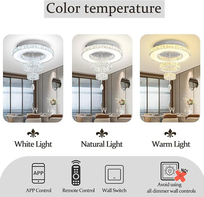 Flashing God Dia 20" Flush Mount Chandeliers Silver Modern Living Room Chandelier LED Crystal Ceiling Light 2 Rings Pendant Light Crystal Chandeliers for Bedroom Dining Room Entryway