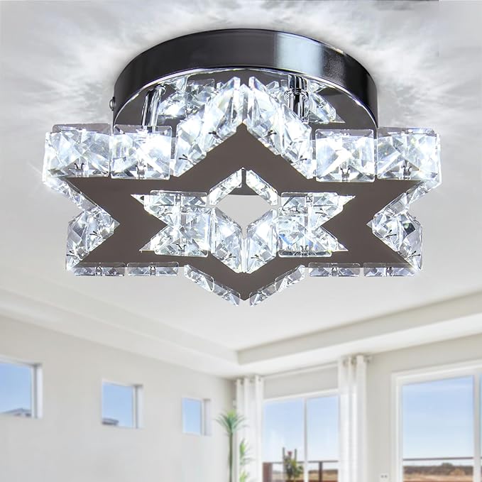 Chandelier LED Crystal Chandelier Modern Flush Mount Ceiling Light Fixtures LED Star Mini Chandeliers Light Fixture Ceiling Lamp for Kitchen Hallway Foyer Bedroom Dinning Room (Cool White)