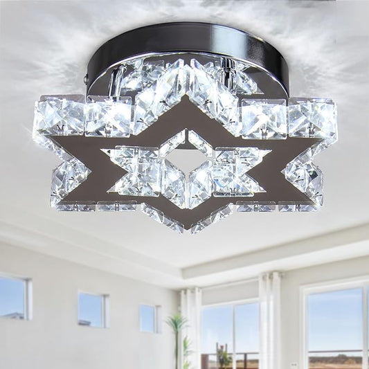 Chandelier LED Crystal Chandelier Modern Flush Mount Ceiling Light Fixtures LED Star Mini Chandeliers Light Fixture Ceiling Lamp for Kitchen Hallway Foyer Bedroom Dinning Room (Cool White)