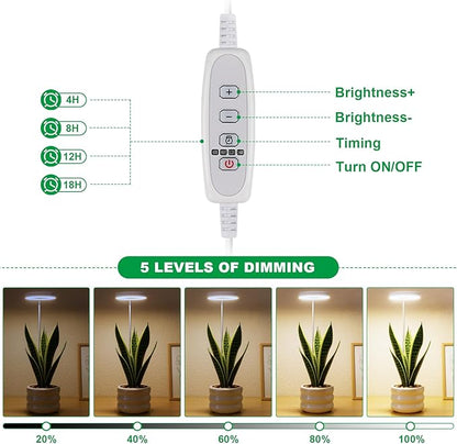 2 Pack Grow Light with Base, 6000K White Full Spectrum Growing Light Lamp for Indoor Small Mini Micro Green Pot Plants, 5-Level Dimmable, Auto Timer 4/8/12/18 Hrs
