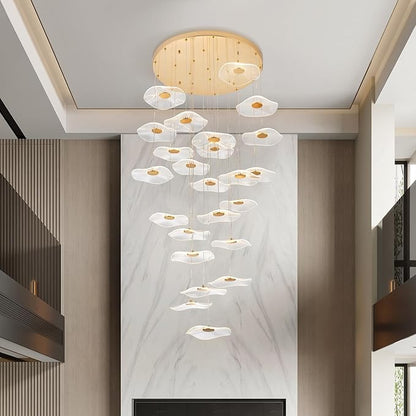 High Ceiling Chandeliers - 24-Light Luxury Gold Spiral Lotus Chandelier Modern Minimalist Dimmable Design for Grand Entrance, Staircase, Villa Dining Room