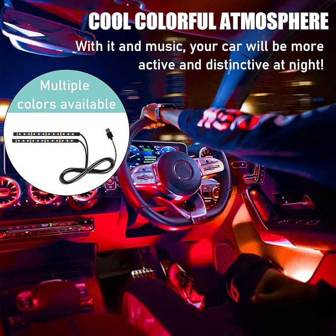 Yourkar Car LED Strip Light, 24 LED Auto Interior Under Dash Atmosphere Lights with USB Port, Vehicle Decor Lamp Ambient Night Light Strip Lighting Kit, Universal Car Accessories (Red)