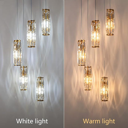 LMQNINE Pendant Light, Gold Modern Pendant Light Fixtures, Mini Crystal Chandeliers, Adjustable 5-Light Pendant Lighting for Kitchen Island Dinning Room Bedroom (Gold 5-Light)