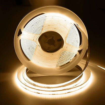 16.4FT/5M COB Led Strip Lights, Warm White 3000K LED Tape Lights, 640 LEDs/M CRI 93+ Flexible Dimmable Self Adhesive Lights Strip for Bedroom, Mirror, Kitchen, Indoor Decor (No Plug)