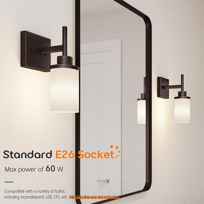 Wall Lights Over Mirror Bathroom Vanity Light Fixtures with White Frosted Glass, Wall Sconce for Porch Hallway Entrance, Oil Rubbed Bronze T001ORB-L1