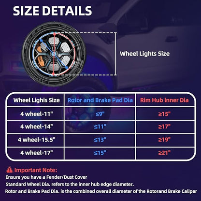 Tavaray 4PCS 17" Double Sided RGB LED Wheel Ring Lights with APP & Remote Control, 178+DIY Dynamic Modes w/Turn Signal Braking and Reverse Function Wheel Lights for Trucks Pickups Cars Offroad