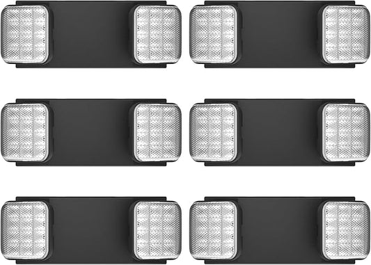 6 Packs Blacks Emergency Lights with Backup Battery,Two Head Adjustable Fire Commercial Emergency Light Fixture-UL Listed-120/277VAC-Led Emergency Exit Lights Fixtures for Business.