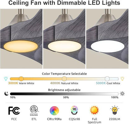 70 inch Large Ceiling Fans with Light, Modern Smart Ceiling Fan with Tuya App/ Alexa/ Google Assistant, Gray Solid Wood Ceiling Fan with Rebersible DC Motor, 3 Blades for Commercial Shop Living Room