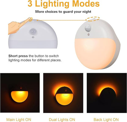 YUNLEX 2 Pack Amber Night Light, Battery Operated Night Light, 2.6" Small Sticky Lights, Dimming, 3 Light Modes, Motion Sensor Lights for Kids, Baby, Sleep, Bedroom, Bathroom, Toilet, Travel, Stairs