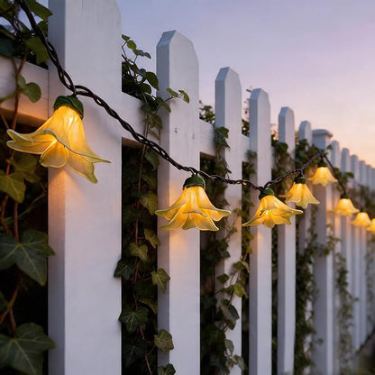 Flower String Lights Plug in with 10 LED Bulbs, Decorative Spring String Lights Indoor for Bedroom, Connectable Flower Fairy Lights Outdoor for Patio Garden Porch Floral Wedding Gifts(Yellow Lily)