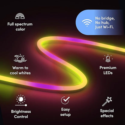 LIFX Supercolor Neon Flex Light Strip, 16ft Bendable RGBW LED Smart Neon, 60 Addressable Color Zones with Polychrome, Wi-Fi No Hub Required, Compatible with Alexa, Google, Apple HomeKit, LFXNEON16