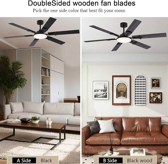 NKPU 66 Inch Large Ceiling Fans with Lights and Remote, Black Modern Indoor/Outdoor Ceiling Fan for Living Room Kitchen Patio, 6 Speed Reversible DC Motor, 3 CCT Lighting, Dual Finish 6 Blades