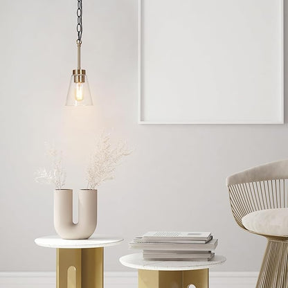 KSANA Black Gold Pendant Light, Modern 1-Light Brass Pendant Lighting Fixture with Seeded Glass Shade and Adjustable Height for Kitchen Island, Dining Room, Foyer and Hallway