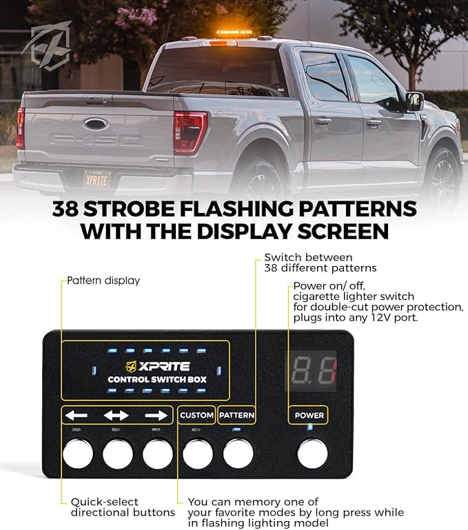 Xprite Amber Rooftop Emergency Strobe Light Bar, US Flag Beacon Safety Flashing Warnin Lights w/Control Panel Magnetic Base for Construction Trucks Plows Postal Security Cars