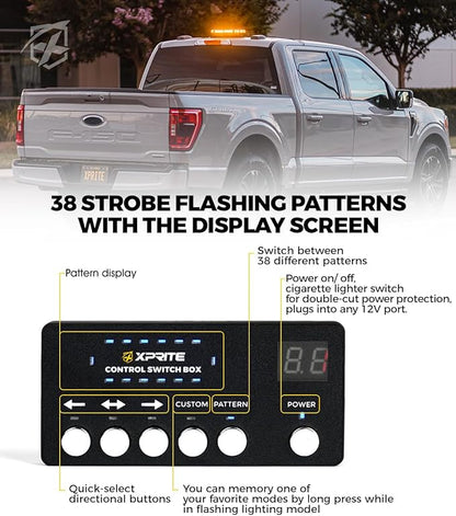 Xprite Amber Rooftop Emergency Strobe Light Bar, US Flag Beacon Safety Flashing Warnin Lights w/Control Panel Magnetic Base for Construction Trucks Plows Postal Security Cars